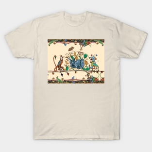 WEIRD MEDIEVAL BESTIARY HUNTER CAT, KNIGHT BIRD AND FALCON MONK T-Shirt